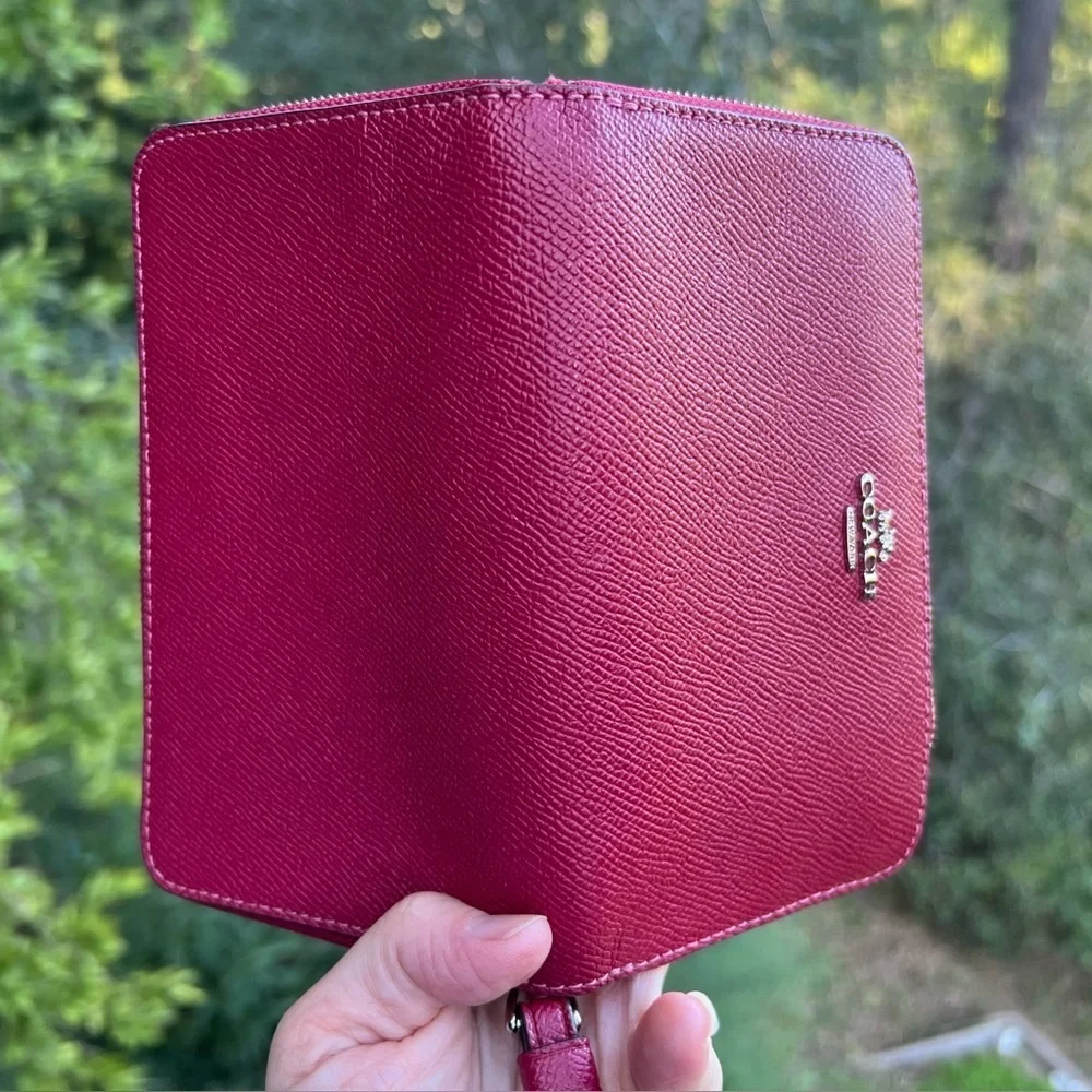 COACH Medium Wallet Red w Gold Hardware Wrist Strap Attached